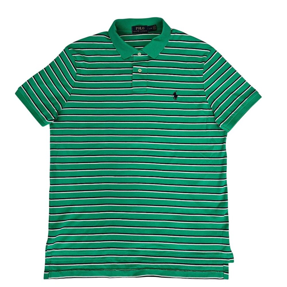 POLO Ralph Lauren Men's Green Striped Short Sleeve Classic Polo Shirt Size L/G - Picture 2 of 12